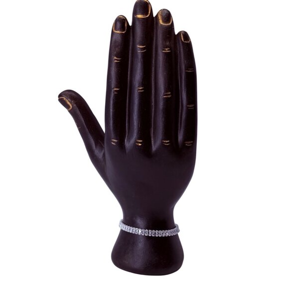 Slider Tennis Bracelet Sterling Overlay Made with Swarovski Baguette Crystals - Picture 9 of 16